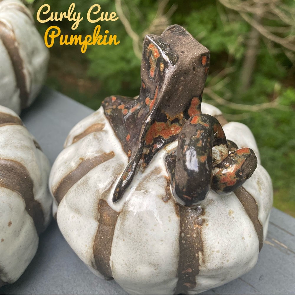 White Pumpkins Handcrafted Chocolate/white pottery Halloween Autumn Than… - Picture 2 of 5